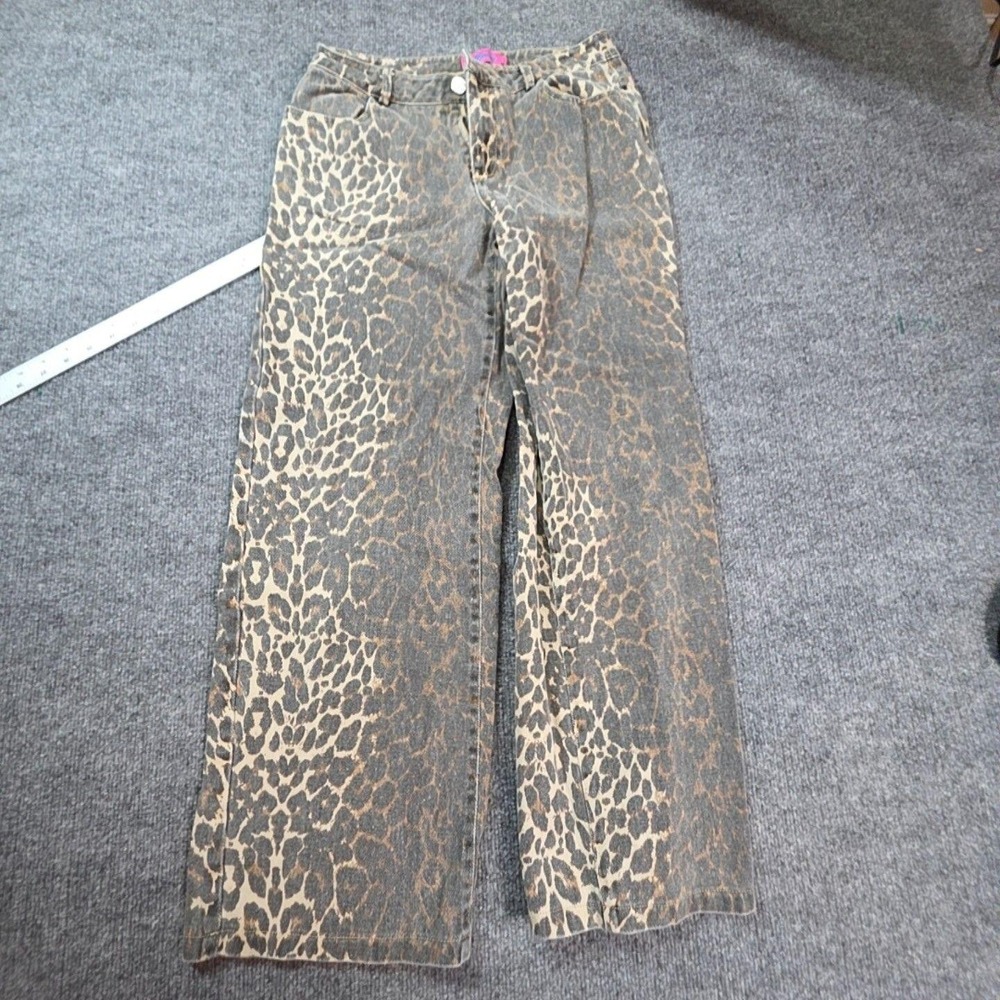 Edikted Jeans Womens Small Brown Medium Wash Wide Leg Animal Print Denim 26x29